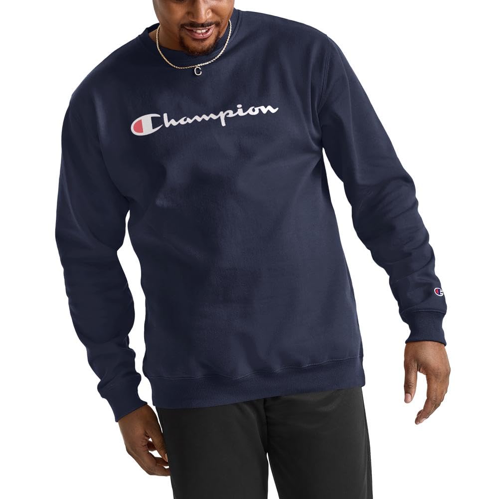 Champion Men's Fleece Crew Sweater, Navy, XL