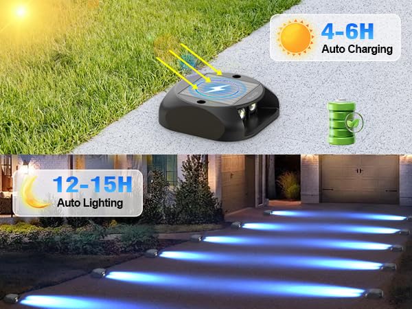 Quntis 12-Pack Solar Deck Lights, IP65 Waterproof Solar Dock Lights, Dusk to Dawn 15Hs Lighting Solar Lights Outdoor, 500M Visible Solar Step Lights for Marine Driveway Pathway Stair Warning Yard,Blue