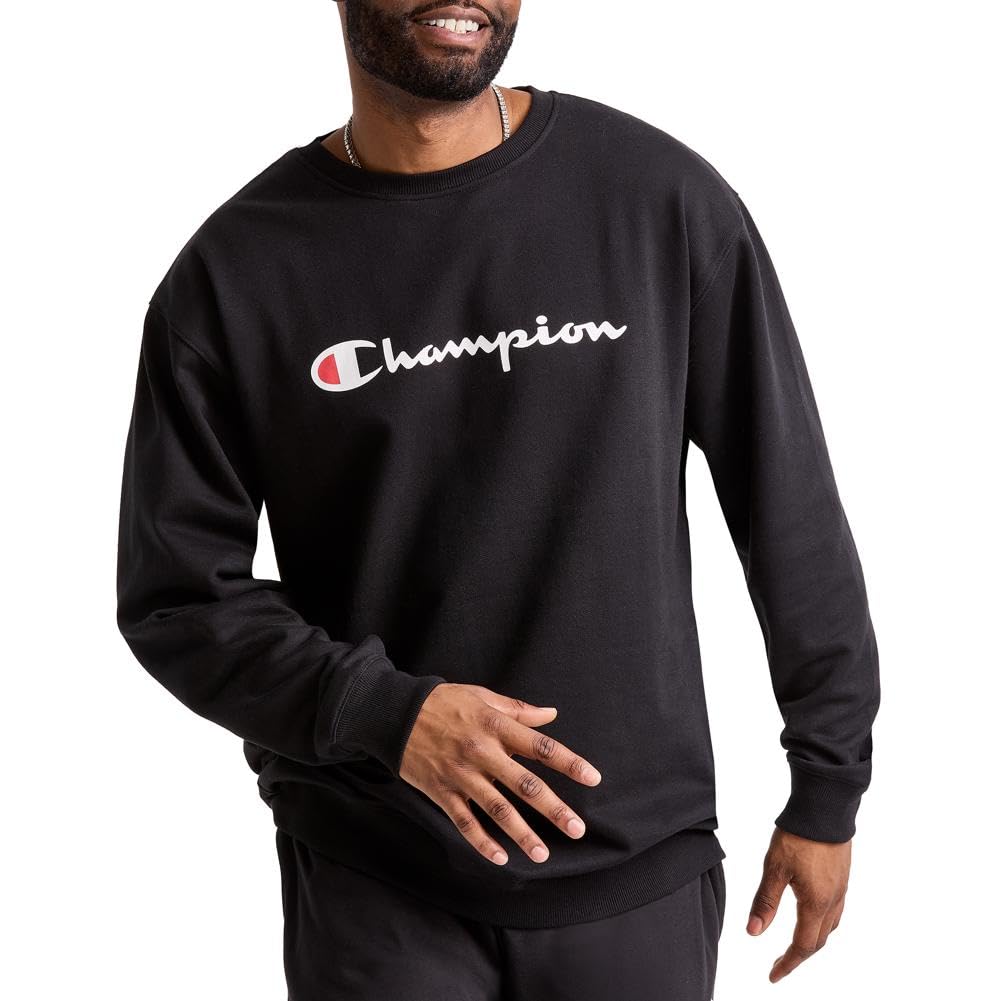 Champion Men's Fleece Crew Sweater, Black, M