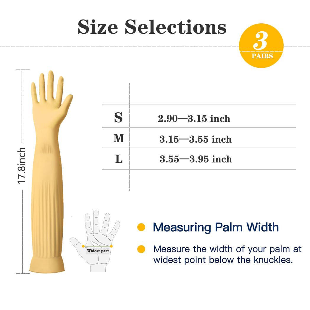 Vsootal 17.8" Rubber dishwashing gloves 3 or 6 Pairs for kitchen,Cleaning washing dish gloves long thickening for household reuseable.