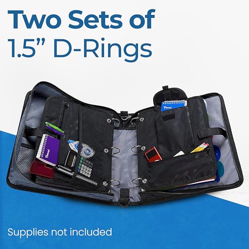 Case-it The Dual 2-in-1 Zipper Binder - Two 1.5 Inch D-Rings - Includes Pencil Pouch - Multiple Pockets - 600 Sheet Capacity - Comes with Shoulder Strap - Jet Black Dual-101
