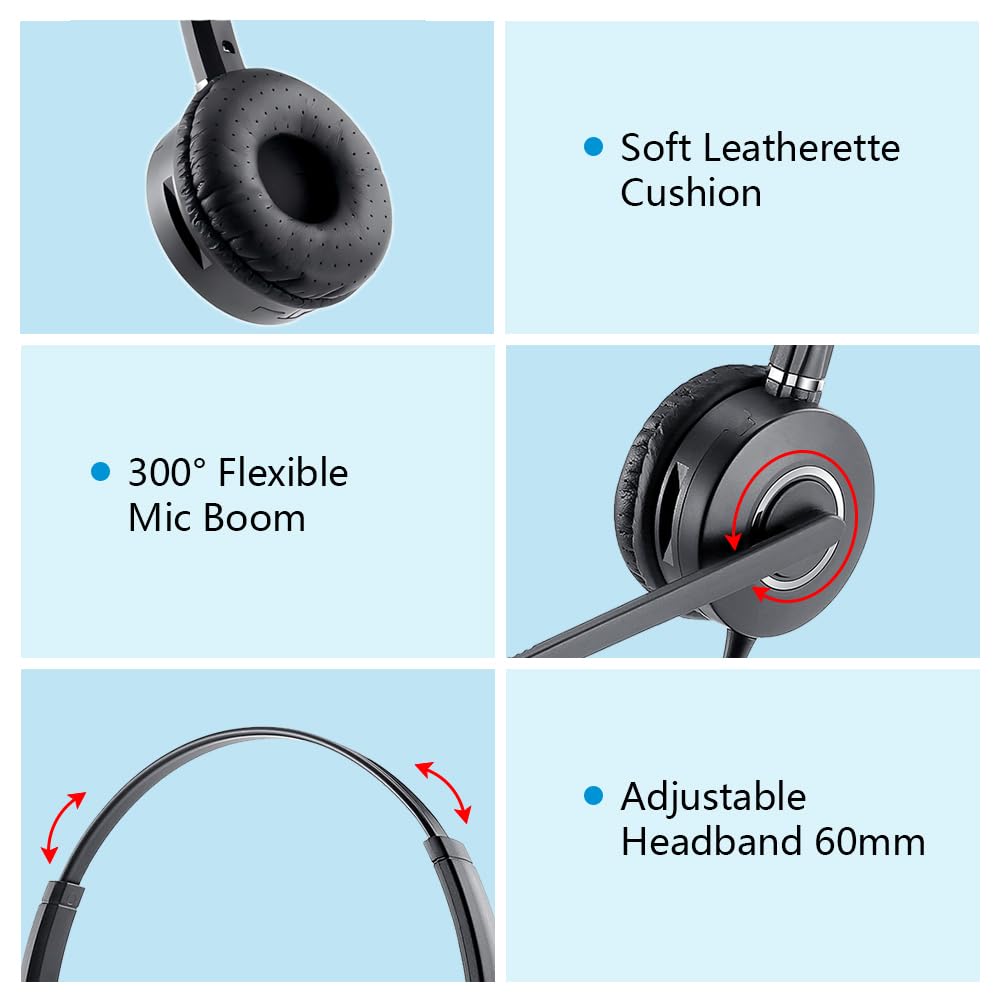 Telephone-Headset Microphone Noise-Cancelling Headphone QD - Quick Disconnect Call Center Headset with RJ09 Cables Compatible with Polycom-Yealink-GXP-Snom-Fanvil-Aastra-Mitel-Digium Phones