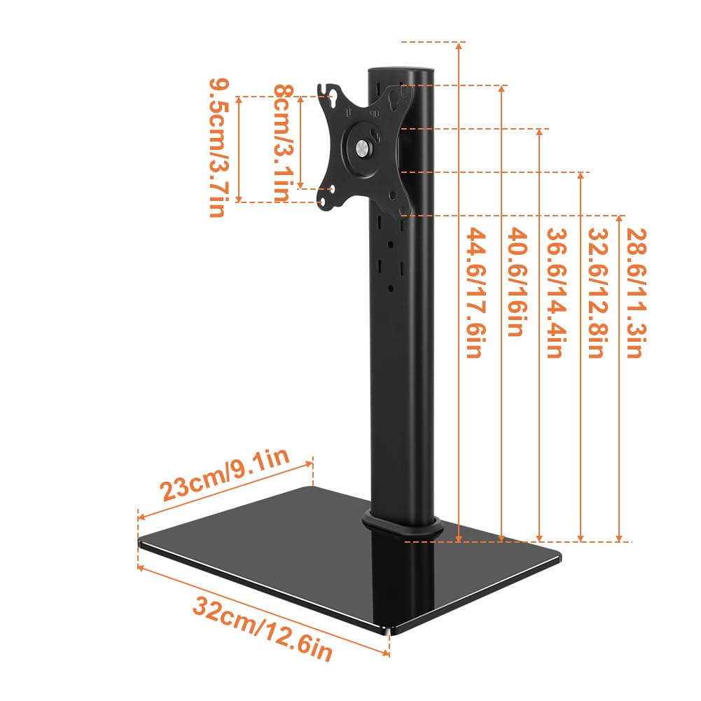 KKTONER Single Computer Monitor Stand Free Standing Desk Vesa Mount for 13 inch to 32 inch Screen Height Adjustable Monitor Mount Swivel Vesa 75 * 75mm/100 * 100mm Hold up 77Lbs