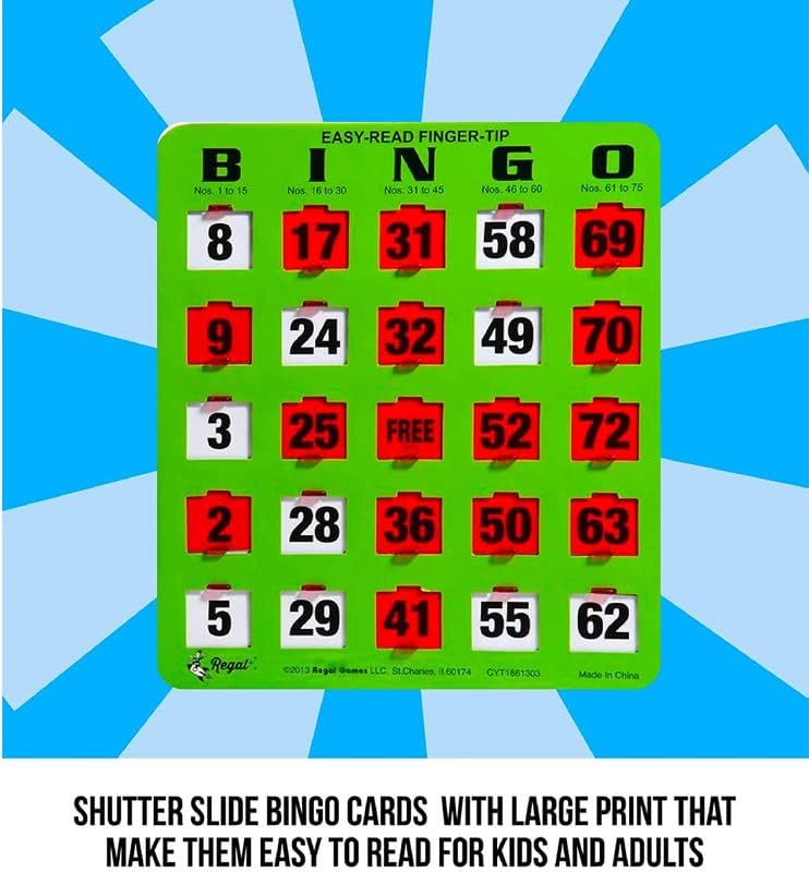 25 Green Easy Read Bingo Heavy Duty 5 Ply Jumbo Shutter Slide Cards by Regal Games
