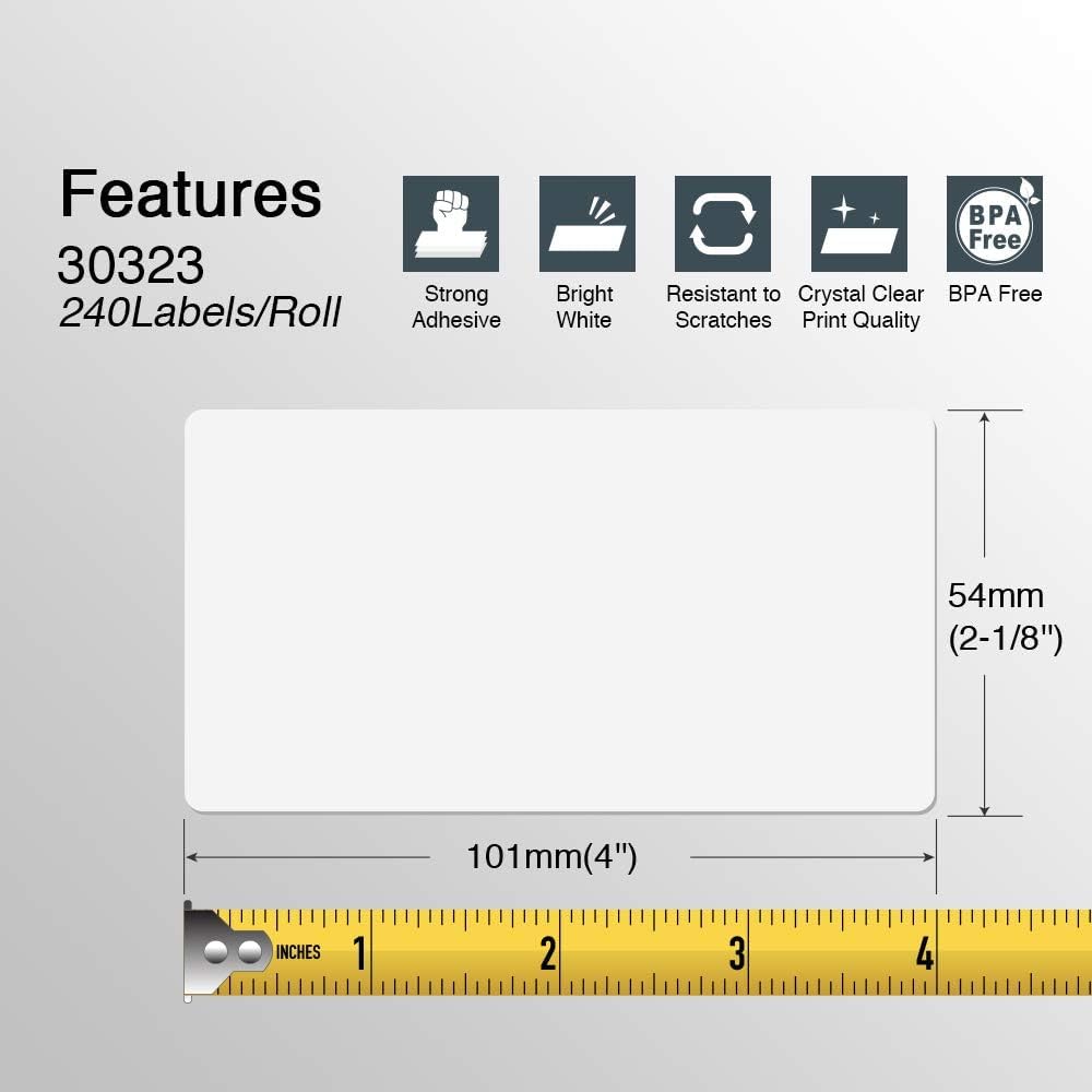 BETCKEY - Compatible DYMO 30323 (2-1/8" x 4") Shipping/Name Badge Labels, Compatible with DYMO Labelwriter 450, 4XL, NOT Fit 550 & 5XL [6 Rolls/1440 Labels]