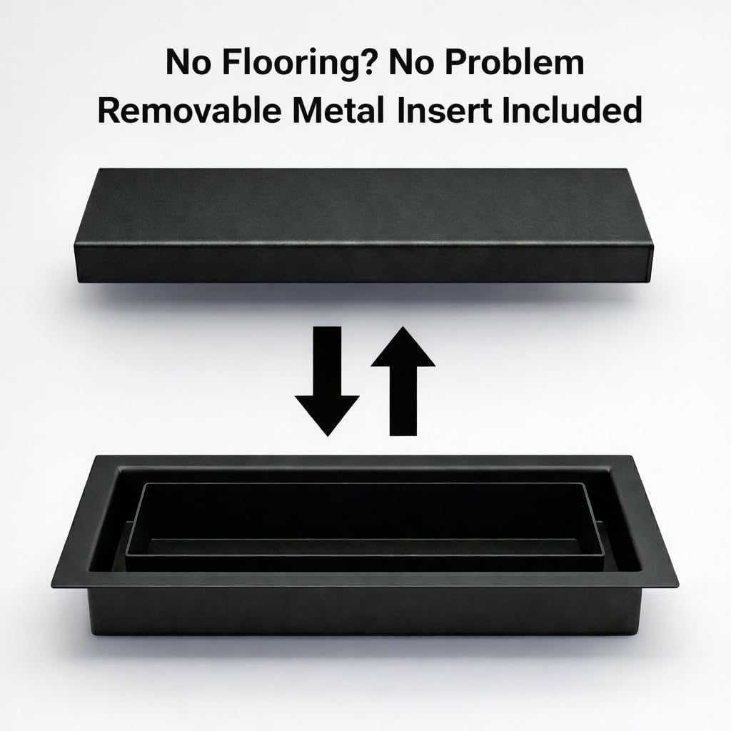 Khan Supply CO Upgraded 4x10 Metal Floor Vent - 2-in-1 Design with Matte Black Insert or Flooring Inlay, Heavy Duty Flush Register, Low Profile Air Grille, High Airflow - 2 Year Warranty