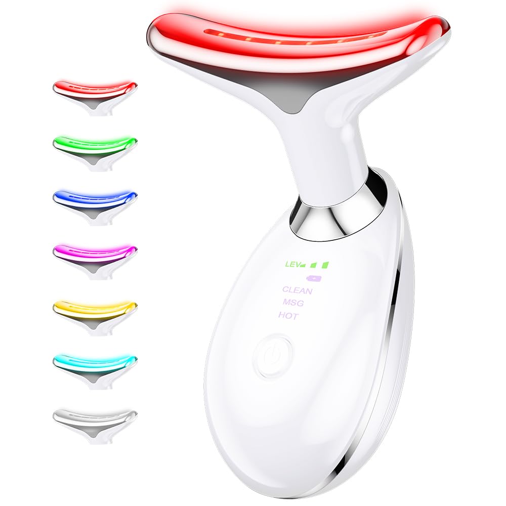 7-in-1 Face Massager, Facial Massager for Face and Neck with 3 Modes, Facial Skin Care Tool with Vibration and Thermal (White)