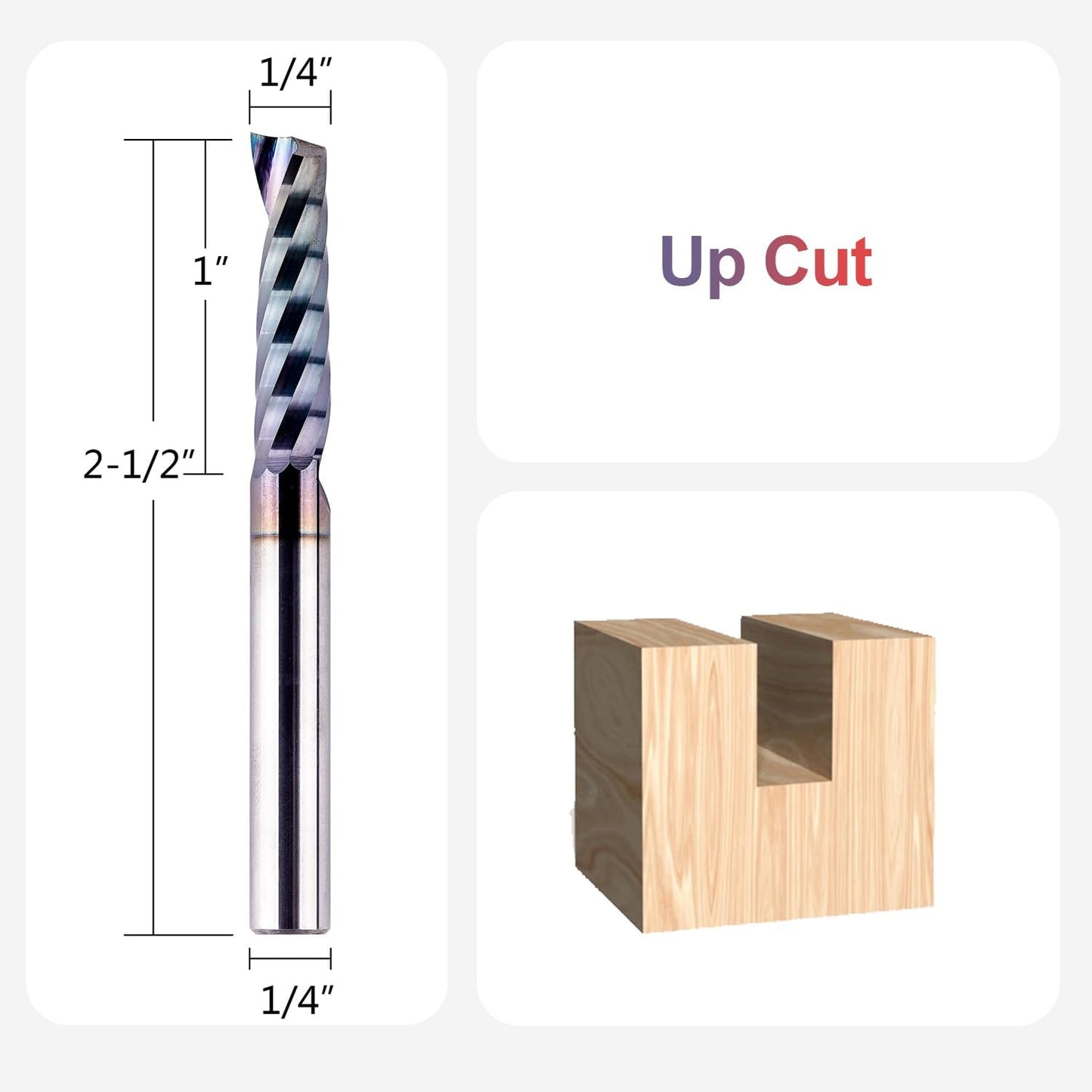 SpeTool 5PCS O Flute TAC Coated Spiral CNC Router Bit 1/4 Inch Shank 1 Inch Cutting Length, Single Flute End Mill for Acrylic Aluminum Wood Cut