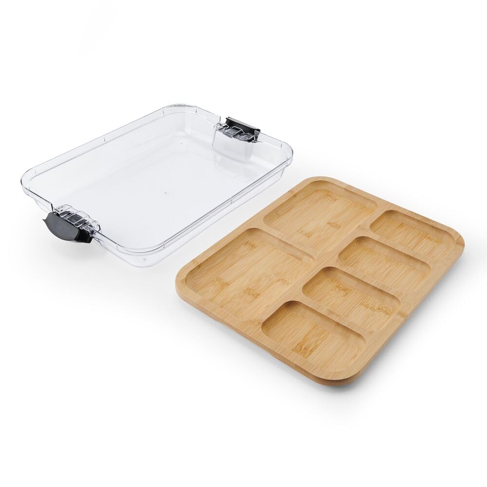FARBERWARE Build-A-Board Bamboo Cutting Board with Built-in Compartments and Clear Locking Lid, Ideal for Charcuterie, Snacks, Food Prep & Serving