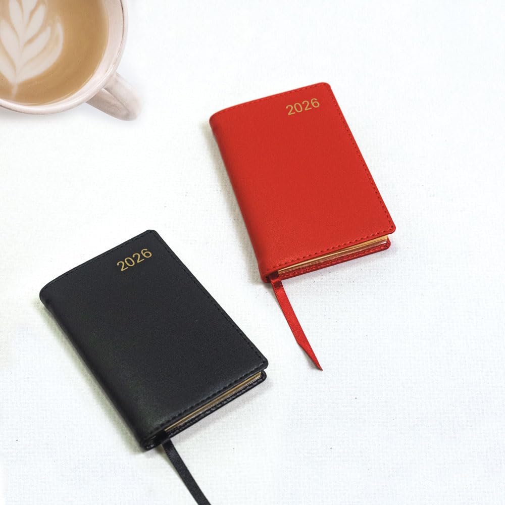 Letts of London® 2026 Belgravia Weekly/Monthly Planner, 12 Months, January to December, Italian Leather, Pocket Size, 4.25" x 2.625", English, Black (C33EBK-26)