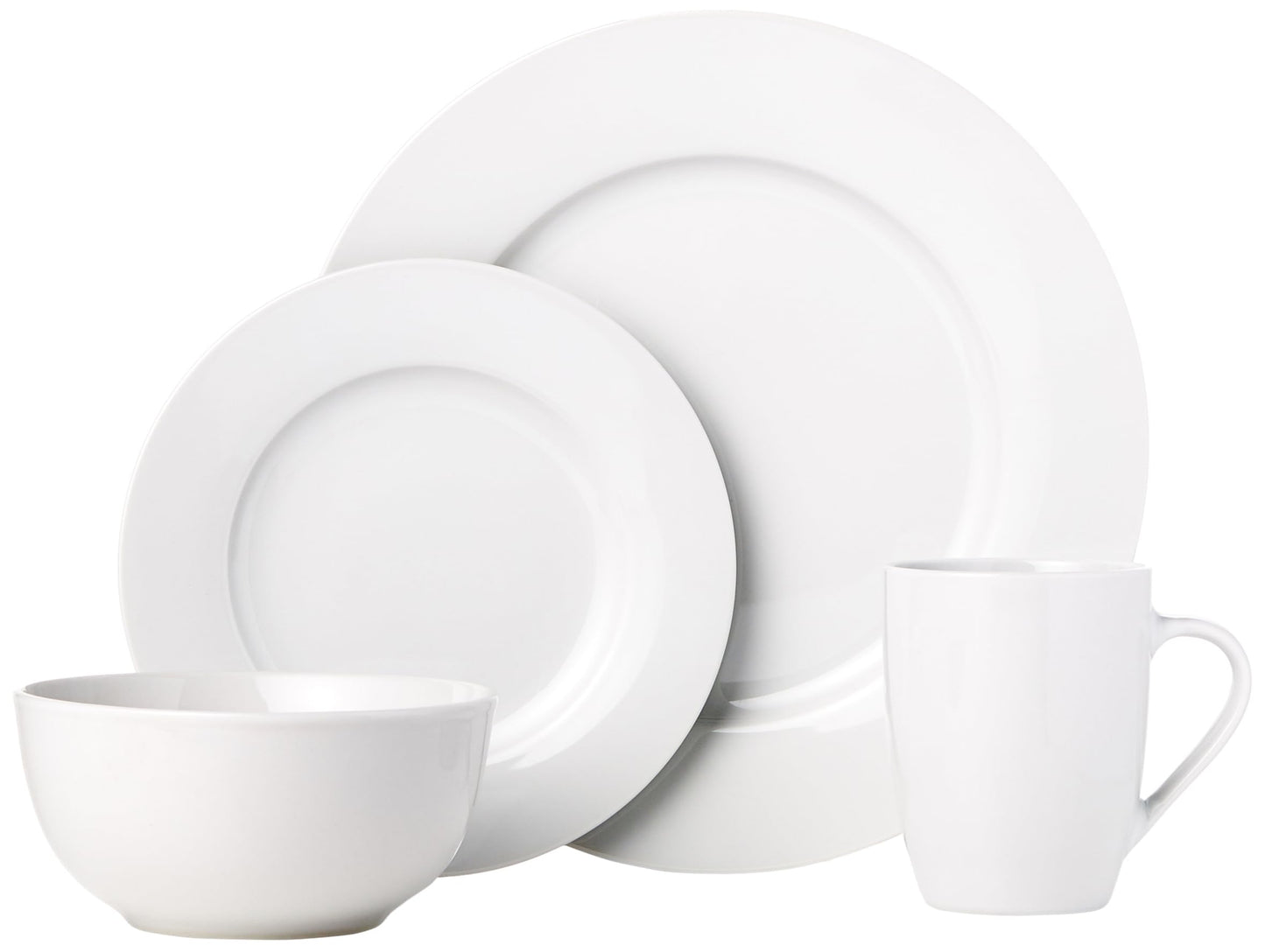 Amazon Basics 16-Piece Dinnerware Set, Plates, Bowls, Mugs, Service for 4, White