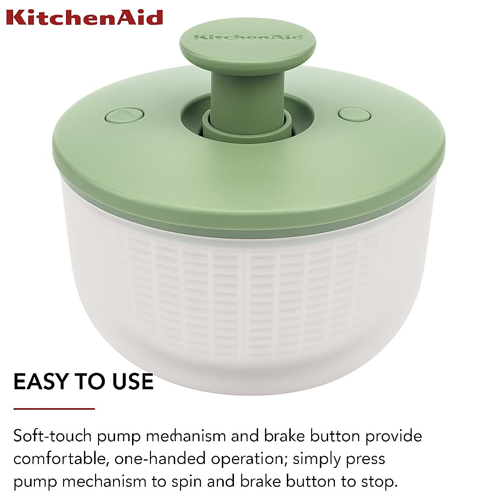 KitchenAid - Universal Salad Spinner with Removable, Colander and One Handed Pump Mechanism, Large Bowl Nests and Features Non Slip Base, 7.43 Quart, Pistachio)
