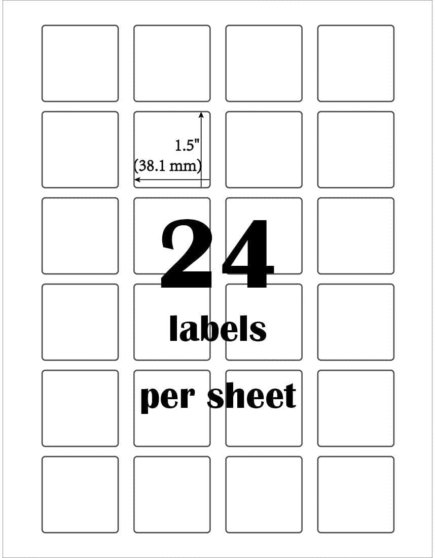 Mr-Label 1.5" x 1.5" Square White Sticker Labels - Waterproof and Tear-Resistant - for Inkjet & Laser Printer - for Food Package | Gift Bag | Jar (100 Sheets Total 2400 Labels)