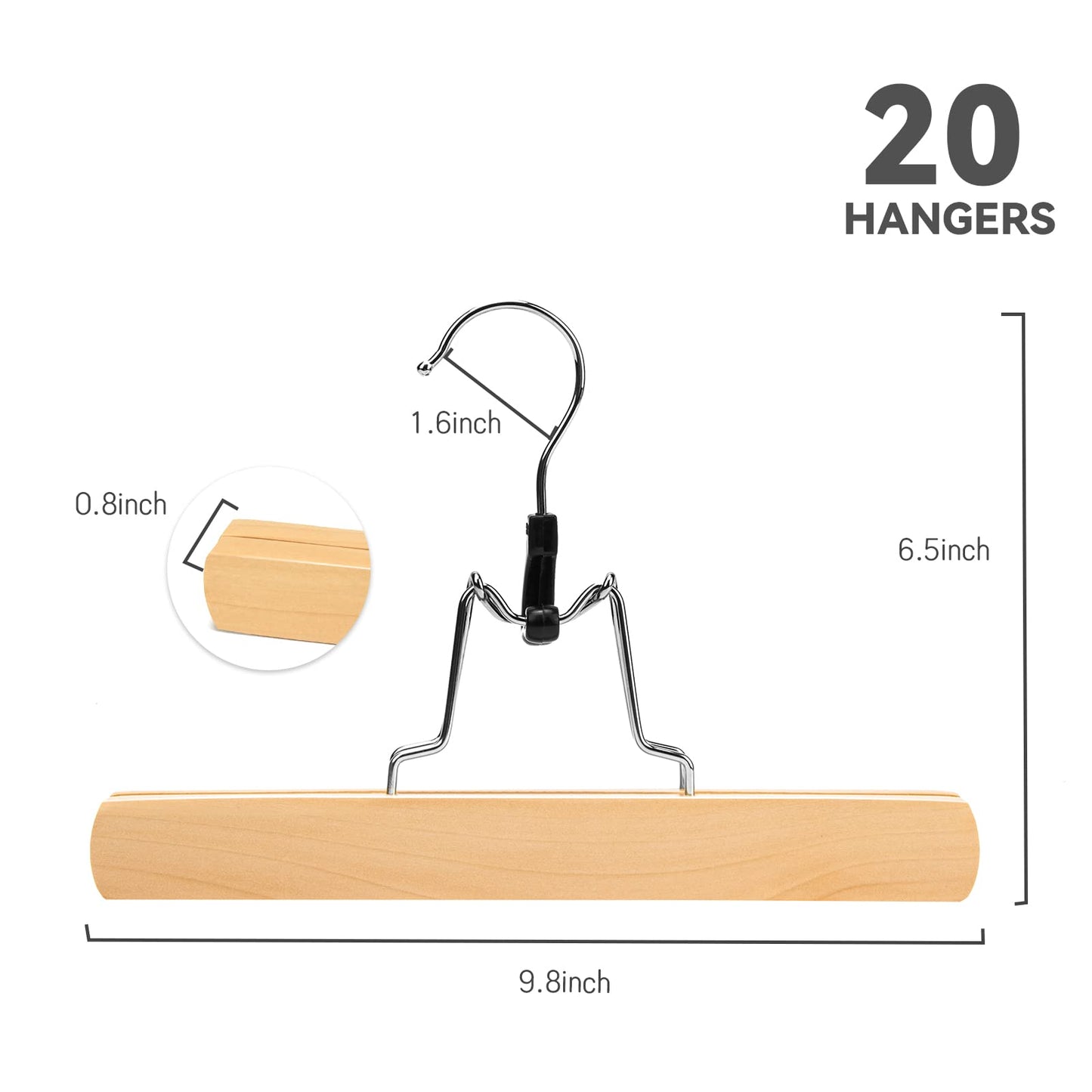Nature Smile Wooden Pants Skirt Hangers, Smooth Finish Solid Wood Non Slip Jeans Slack Clamp Hangers Hair Extension Hangers(20Pcs Natural)…