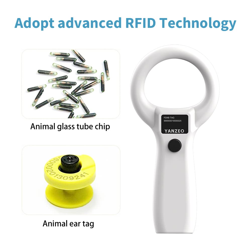 YANZEO AR180S Pet Microchip Scanner, RFID EMID Animal Handheld Reader,134.2kHz Pet ID Scanner Rechargeable Animal Chip Scanner Pet Tag Scanner FDX-B(ISO 11784/11785)