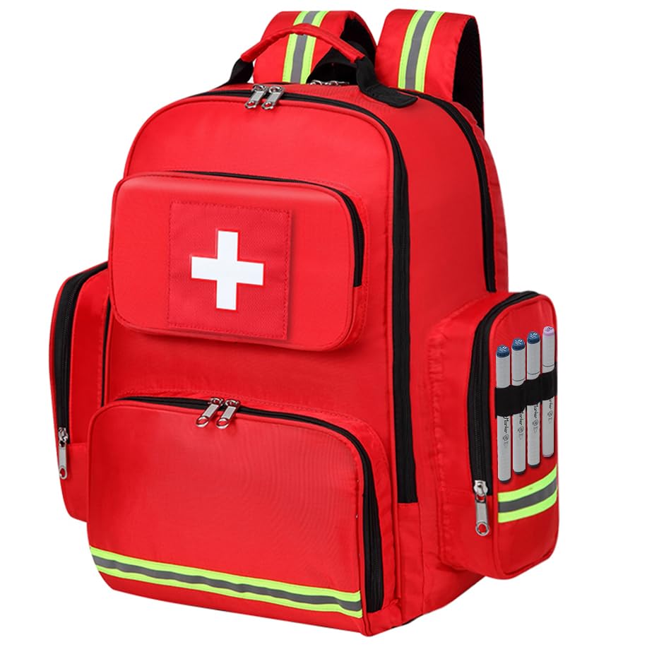 Gatycallaty First Aid Backpack Medical Emt First Responder Bag Empty Ems Emergency Home Health Hiking Trauma Travel Camping, Red, Large, First Aid Backpack With Shoulder Medical Bag