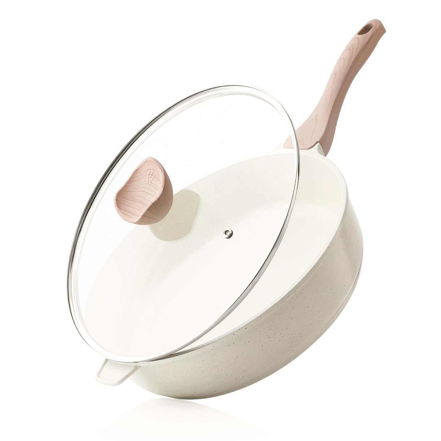 Kordisen Non-stick ceramic deep frying pan, 30cm non-toxic large frying pan with lid, healthy jumbo stove, frying pan for cooking, induction cookware, PFOA and PFOAS free
