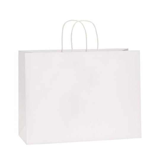 BagDream 16x6x12 Inches 50Pcs White Kraft Paper Bags with Handles Bulk Paper Gift Bags, Shopping Bags, Grocery Bags, Mechandise Bags, Party Bags, 100% Recyclable Large Paper Bags
