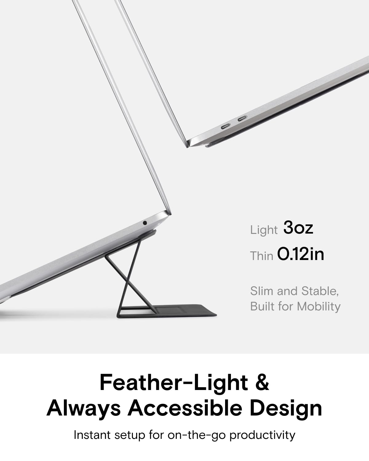 MOFT Laptop Stand for Desk, Adhesive Laptop Stand with 2 Adjustable Angles, Foldable & Portable Computer Stand Riser Compatible with MacBook Air&Pro, MacBook Neo, and More Laptops 11.6"-16", Cool Gray