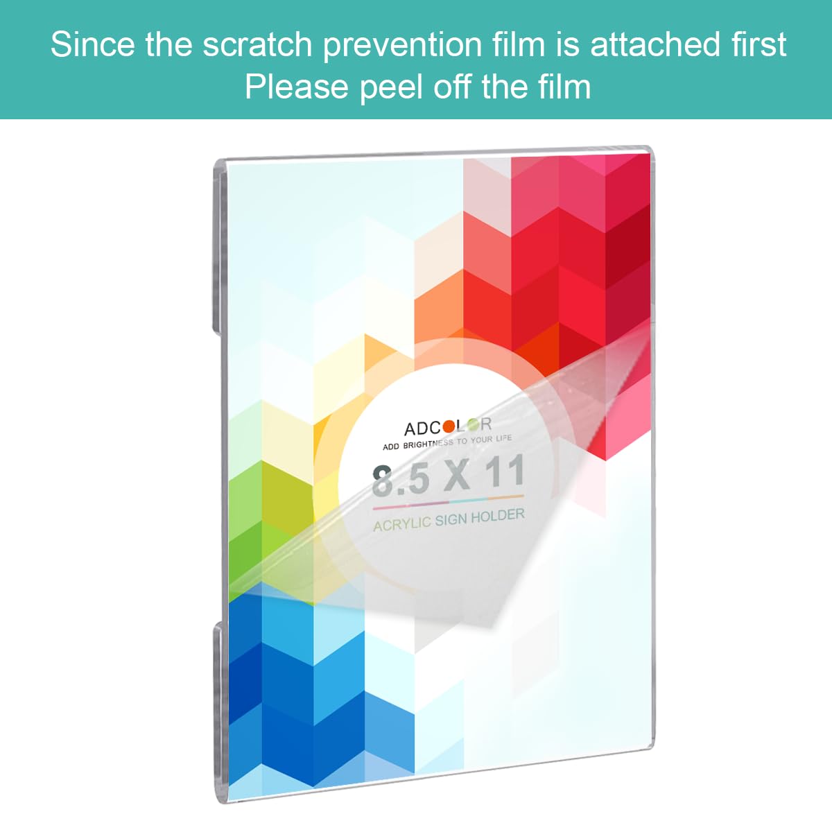 ADColor 6Pack Clear Wall Mount Acrylic Sign Holder 8.5x11 inches, Vertical Plexi Poster Document Flyer Display Holder with Adhesive Tape, Plastic Certificate Ad Picture Frame Set for Door Window Wall Display-No Drill