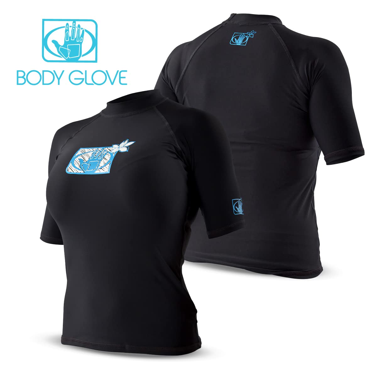 Body Glove Women's Basic Fitted Short Sleeve Rash Guard Tops, Black, Small