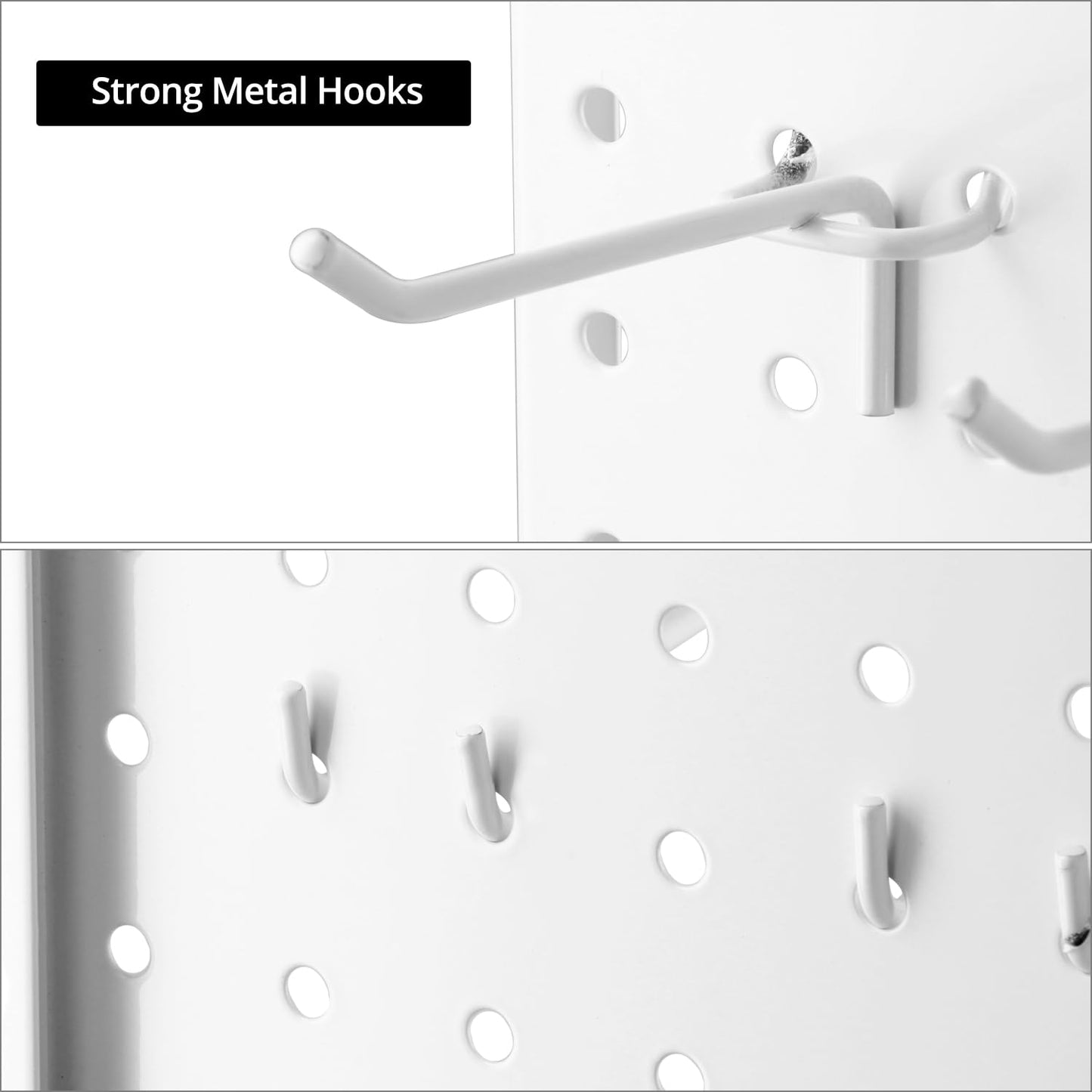 QWORK White Steel Peg Board Display Stand with 12 Hooks Included for Jewelry, Ornaments & Keychains