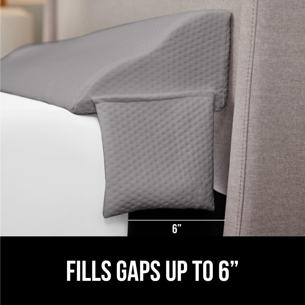 GORILLA GRIP Bed Wedge Pillow Headboard Gap Filler, Comfortable Supportive High Density Foam Angled Pillows, Stay in Place Gripping Dots, Support Sleep Wedges Between Mattress, Queen Size Soft Gray