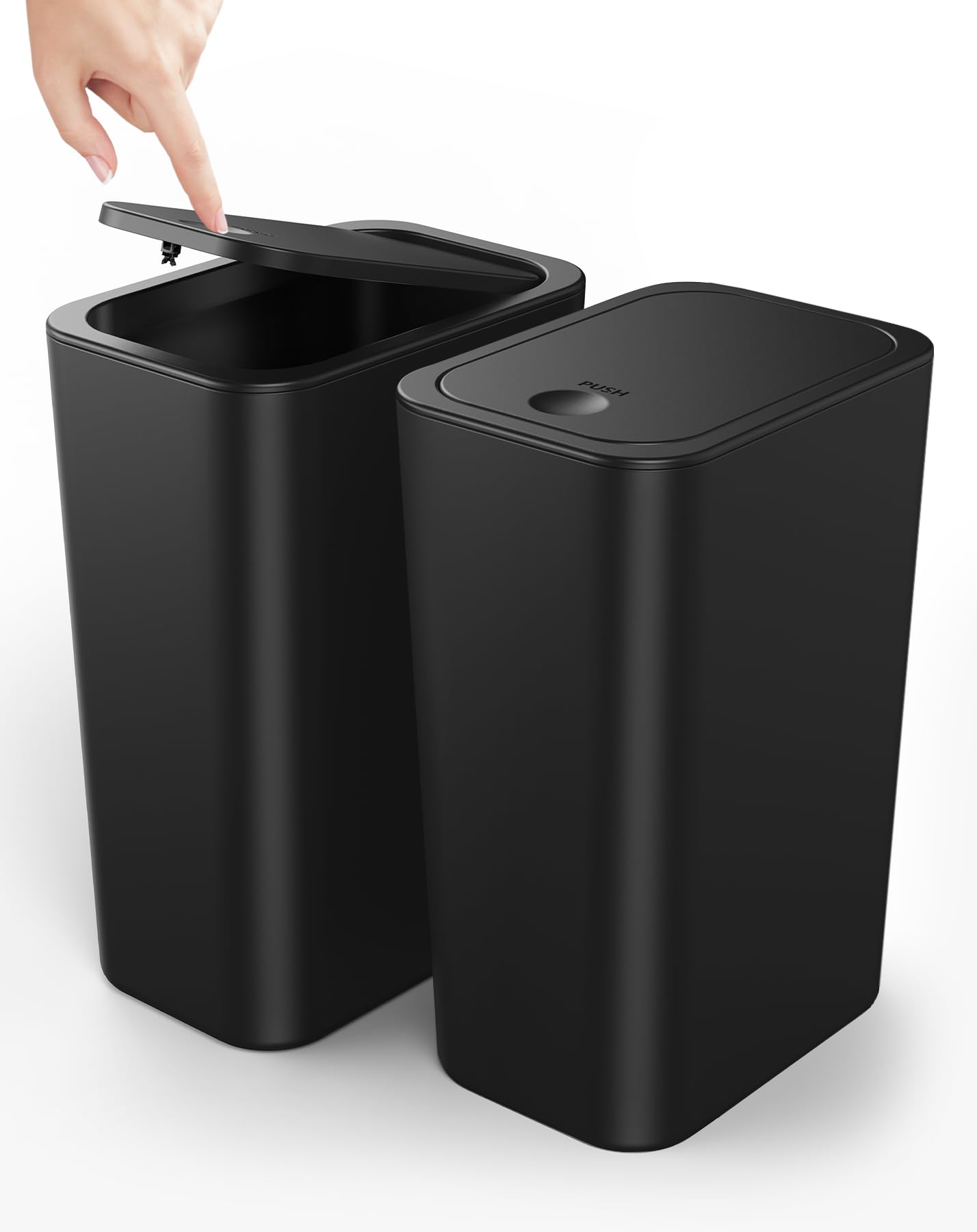 Cesun 2 Pack Bathroom Trash Can with Lid, 4.0 Gallon / 15 Liter Small Garbage Can with Press Top Lid, Plastic Wastebasket with Pop-up Lid for Toilet, Office, Bedroom, Living Room, Black
