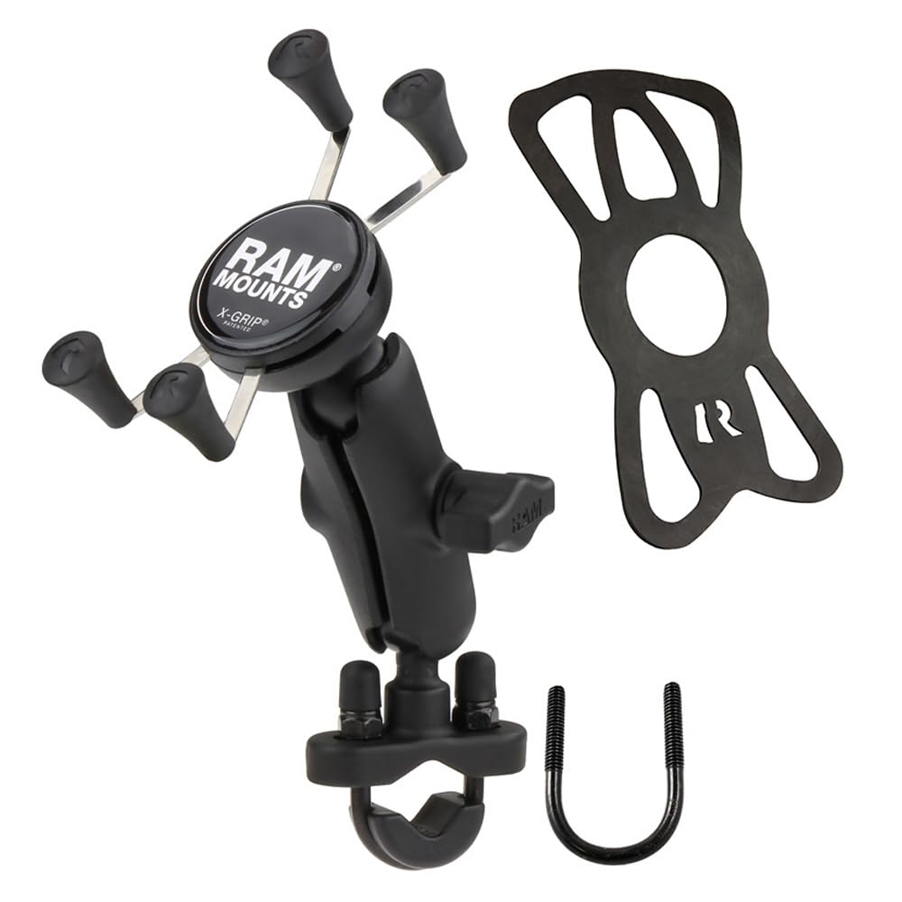 RAM Handlebar Rail Mount with Zinc Coated U-Bolt Base and Universal X-Grip™ Cell Phone Holder