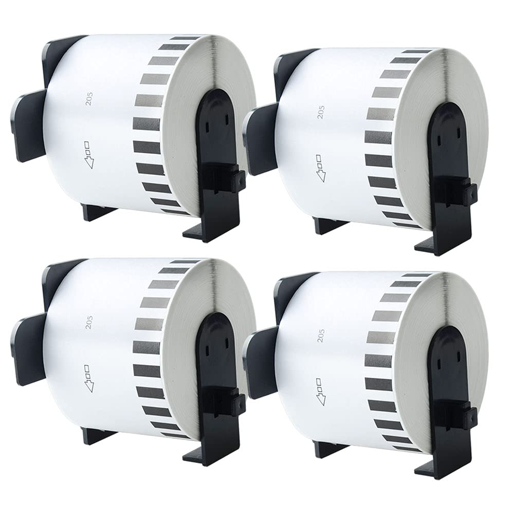 Aomya 4 Rolls DK-4205 Compatible Label Paper Roll 2-3/7"x100'(62mm x 30.48m) Continuous Removable White Labels Tape with 4 Reusable Cartridges Frame use for QL Printers