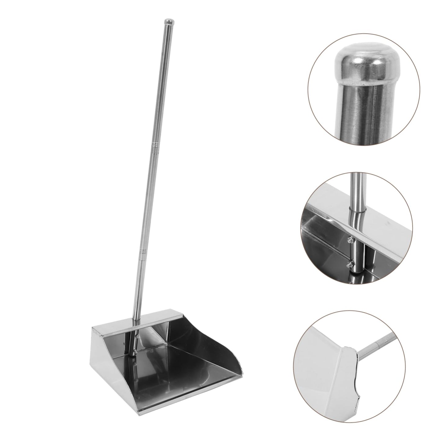 Mobestech Stainless Steel Dustpan with Long Handle No Bent Over Garbage Shovel Upright Home Cleaning Dust Pans 27.16In Large Capacity