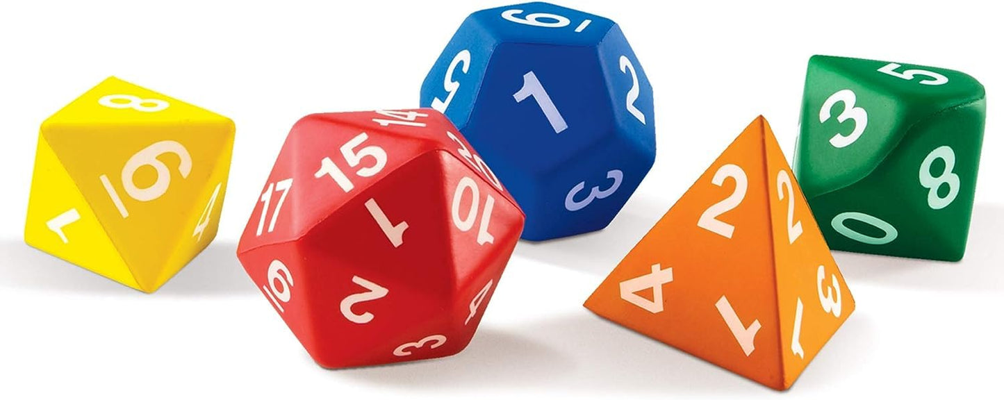 Learning Resources LER7694 Jumbo Foam Polyhedral Dice, 5 Dice, 4, 8, 10, 20 Sides, Ages 5+