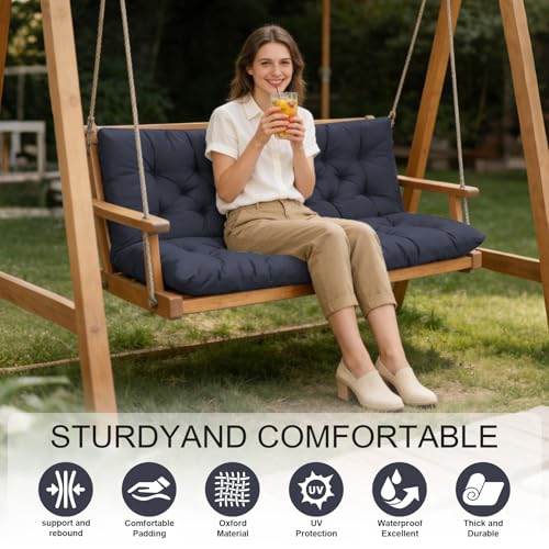 LCYY.TG Outdoor Swing Cushions, 3 Seat Porch Swing Cushion Replacement with Backrest, Swing Cushions for Outdoor Furniture, for Porch Garden,Patio,Backyard Bench Cushion