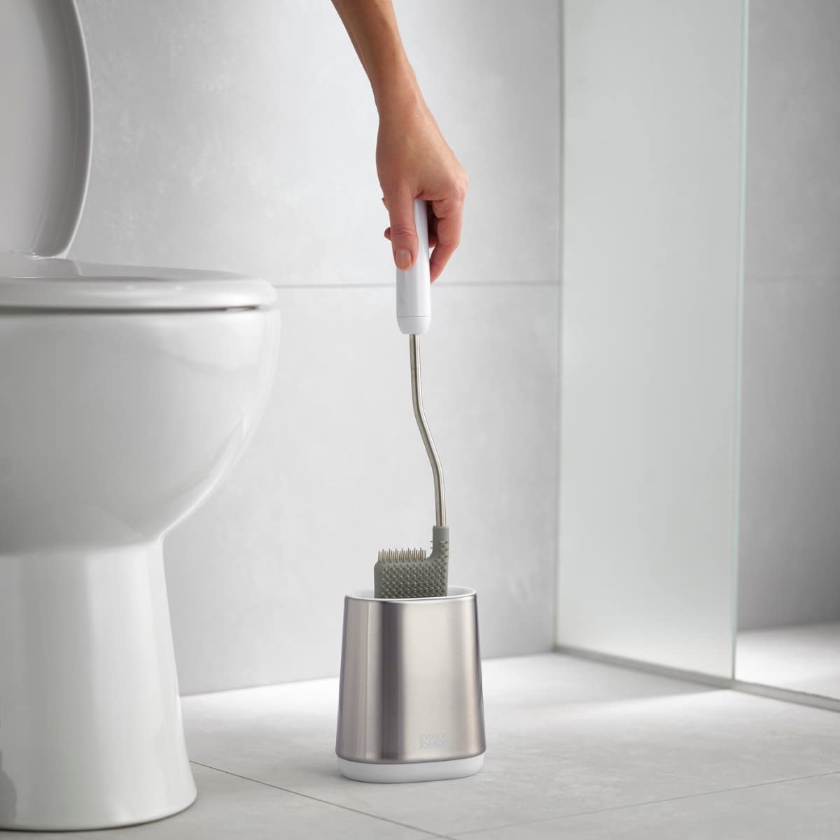 Joseph Joseph Flex Lite Silicone Toilet Brush with Slim Holder Stainless Steel Small Size