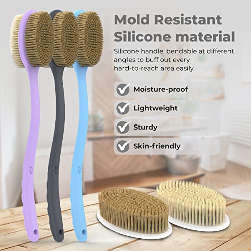 Avilana Back Scrubber for Shower,19 inch Silicone Body Scrubber with Handle, Shower Back Scrubber for Men and Women, Back Brush for Shower, Loofah with Handle Shower Brush (BLUE)