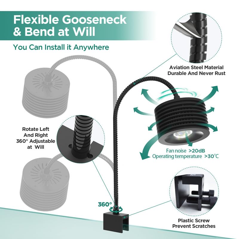 Lominie Aquarium Plant Light Full Spectrum Aquarium LED Light Dimmable Nano Fish Tank LED Light with Gooseneck