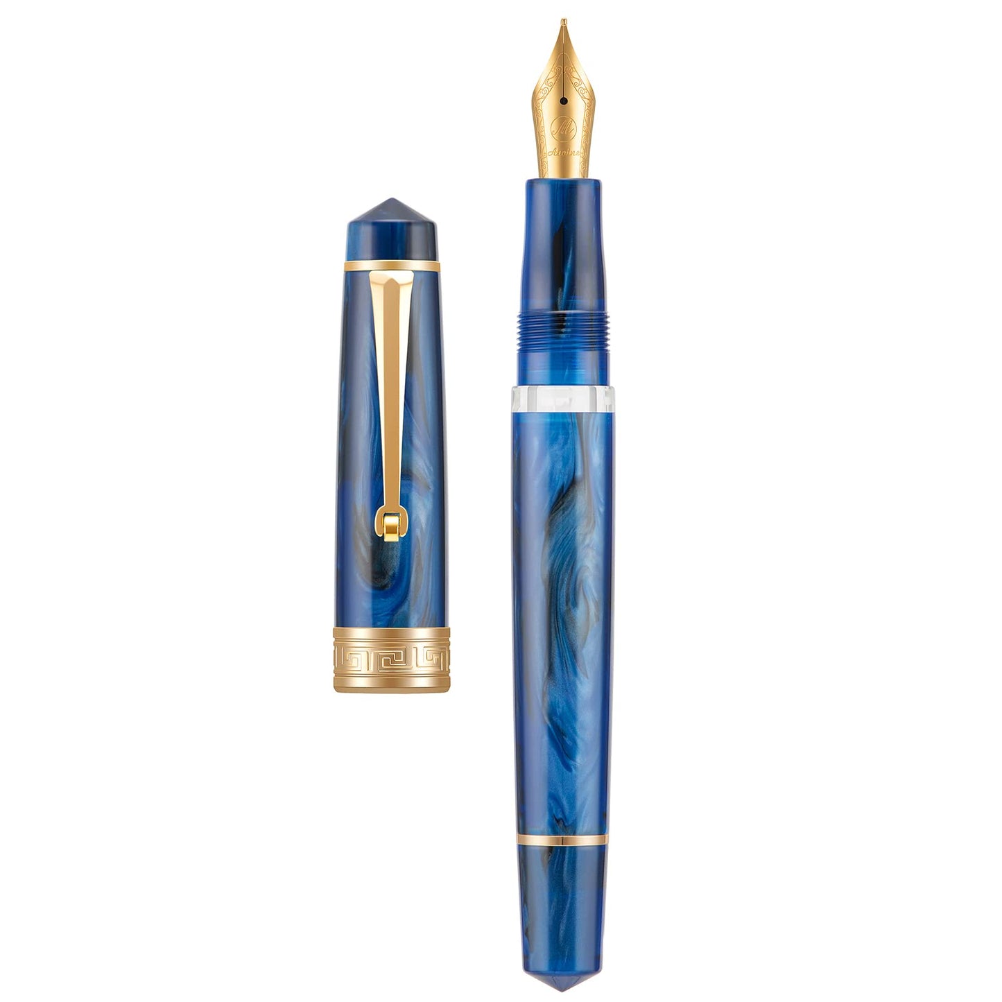 Asvine P20 Galaxy Blue Fountain Pen Piston Filling, Gold Plated Fine Point Smooth Writer with Pen Gift Case