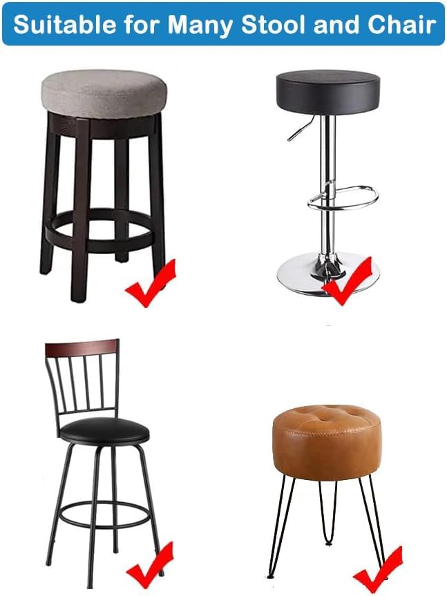 Augld 4 Pack Round Bar Stool Cover Watedrproof Faux Leather Stool Seat Cover for Bar, Chair, Salon, Spa, Tattoo, Clinic 17-18 Inch Black