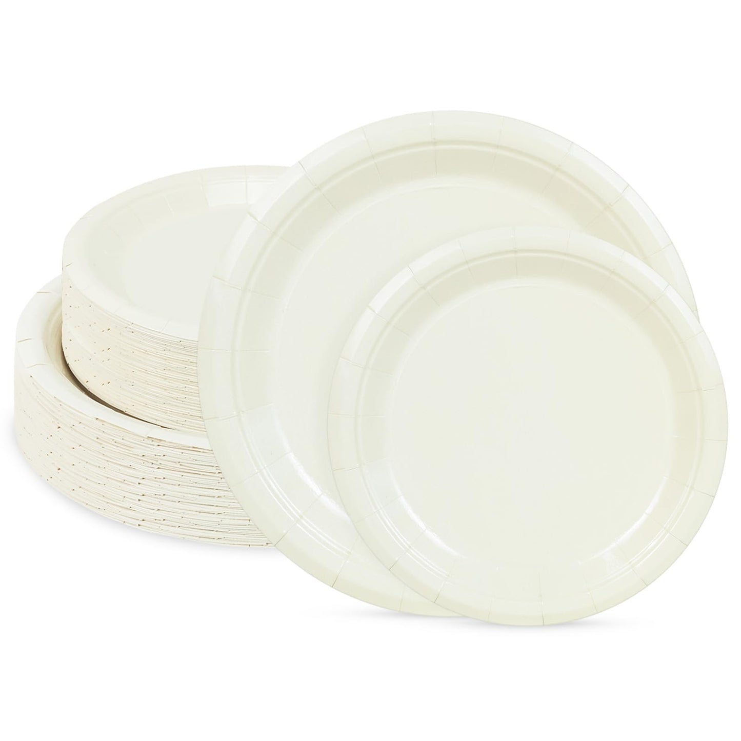 LIKAJON 100 Pcs Ivory Paper Plates, 25 Pcs 9 Inch and 25 Pcs 7 Inch Disposable Dessert Plates for Valentines,Tea Party, Baby Shower, Birthday, Wedding, Graduation, Picnic, BBQ, Party