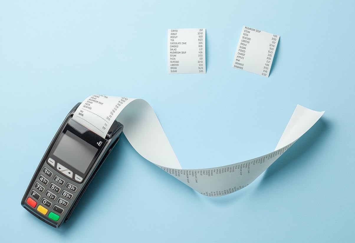 MilaMima 100 Rolls 2 1/4" x 60' Thermal Paper Rolls Fits All Credit Card Debit Machine Verifone Ingenico Square Clover Moneris TD Elavon Diameter 40mm Core 17mm 2.25 x 60 ft POS Cash Register Receipt
