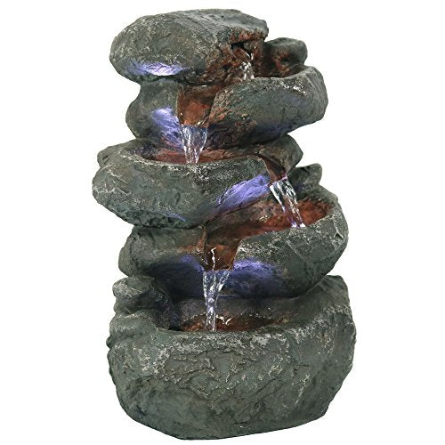 Sunnydaze Tabletop Water Fountain - Stacked Rocks 10.5 Inch Relaxing Desktop Water Fountain with LED Lights - Office, Bedroom, Living Room