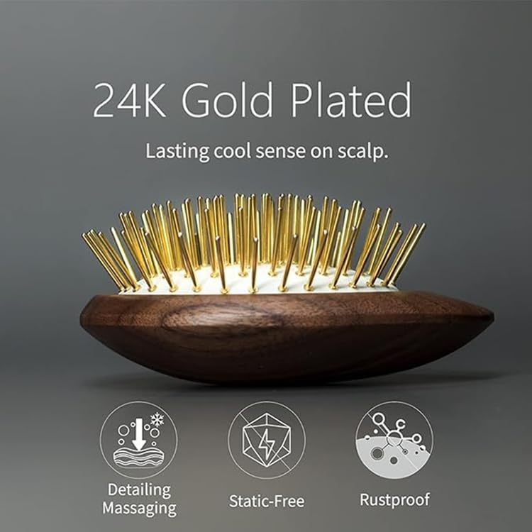 Uffy Acubrusher – 24K Gold-Plated Gua Sha Hair Brush | Ergonomic Scalp Massager for Dandruff & Hair Growth | For All Hair Types | Ideal Gift Choice in Violet Purple