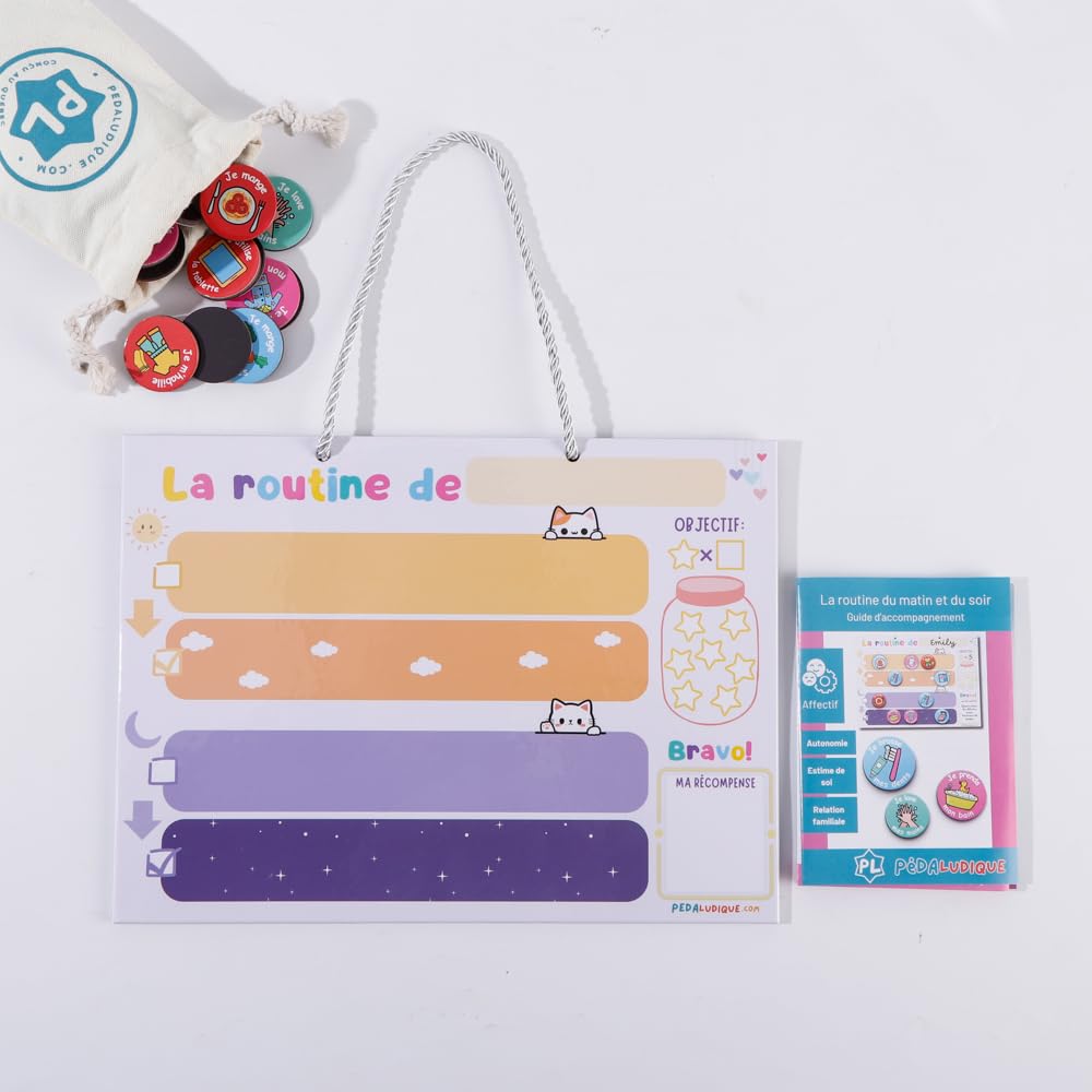 Tableau de Routine Magnétique Pour Enfant – en Français et Anglais – Renforcement Positif – Calendrier éducatif – Reward Chart for Kids - Pictogrammes - Chore Chart - Tableau récompense