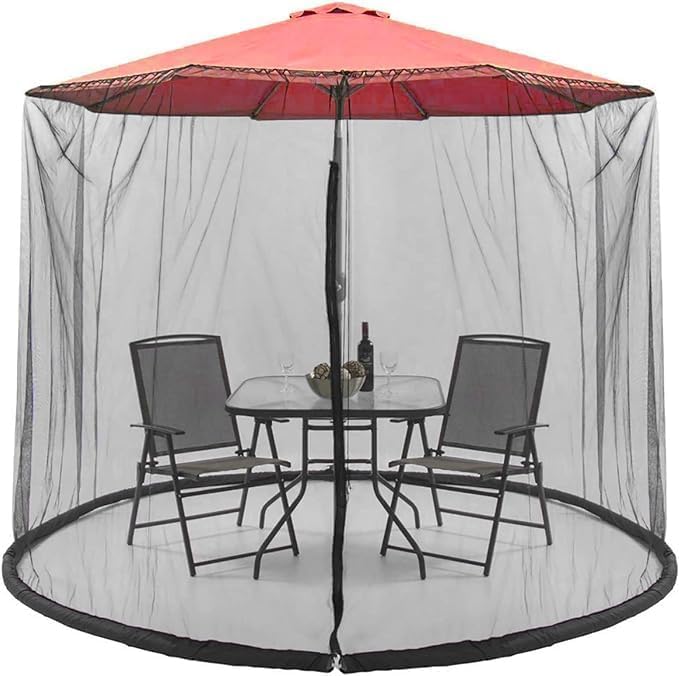 9-11 FT Umbrella Net for Outdoor Umbrella, Universal Patio Umbrella Mosquito Netting for Double-Sided Umbrella, Hanging Polyester Mesh Umbrella Screen for Patio Tables with Zipper, Black