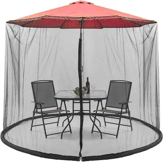 9-11 FT Umbrella Net for Outdoor Umbrella, Universal Patio Umbrella Mosquito Netting for Double-Sided Umbrella, Hanging Polyester Mesh Umbrella Screen for Patio Tables with Zipper, Black