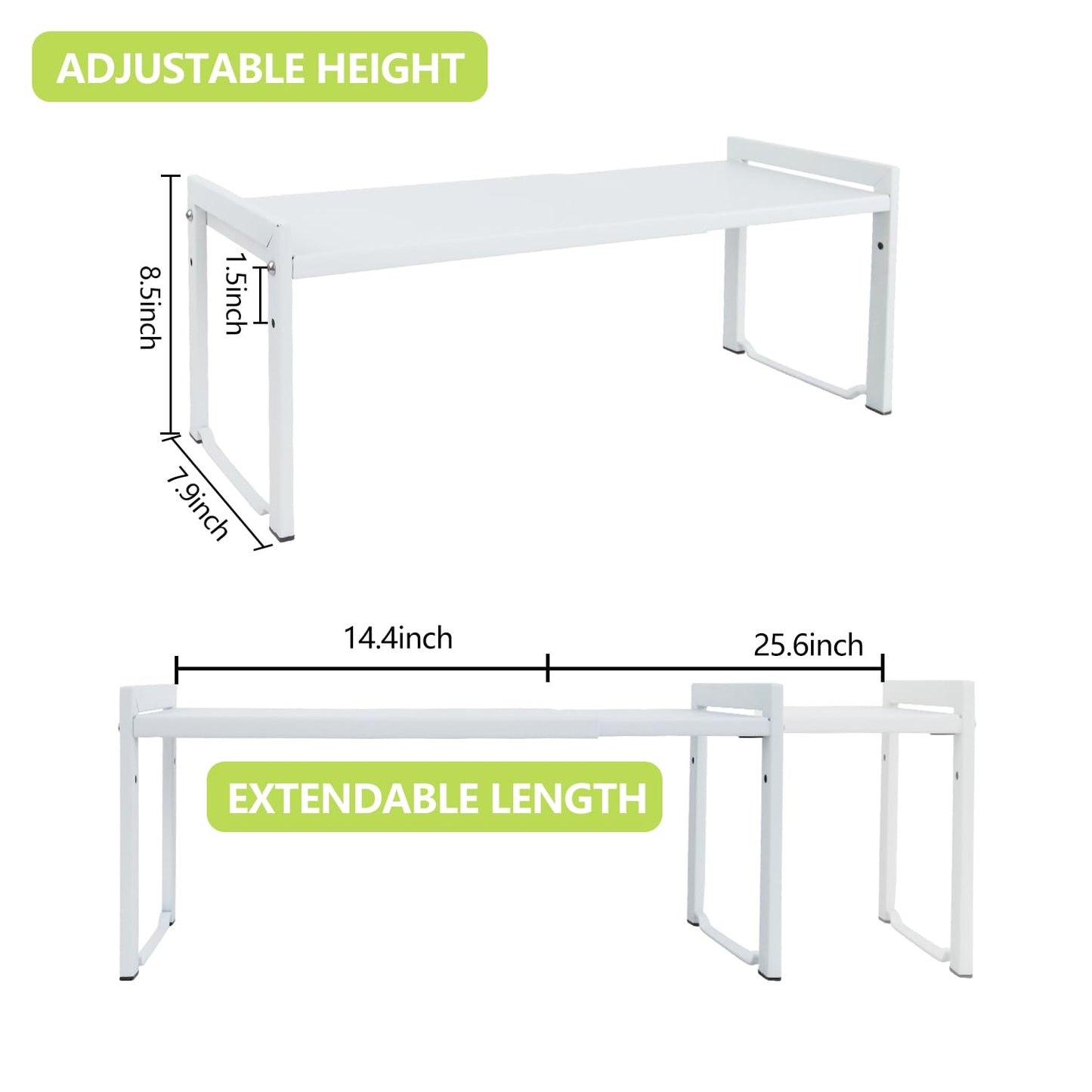 Expandable Cabinet Shelf13.8-26"(L), Stackable Kitchen Counter Shelf Organizer, Kitchen Spice Rack Pantry Shelf, Djustable Cupboard Organizer Storage Rack for Kitchen Office (White,1 pack M)