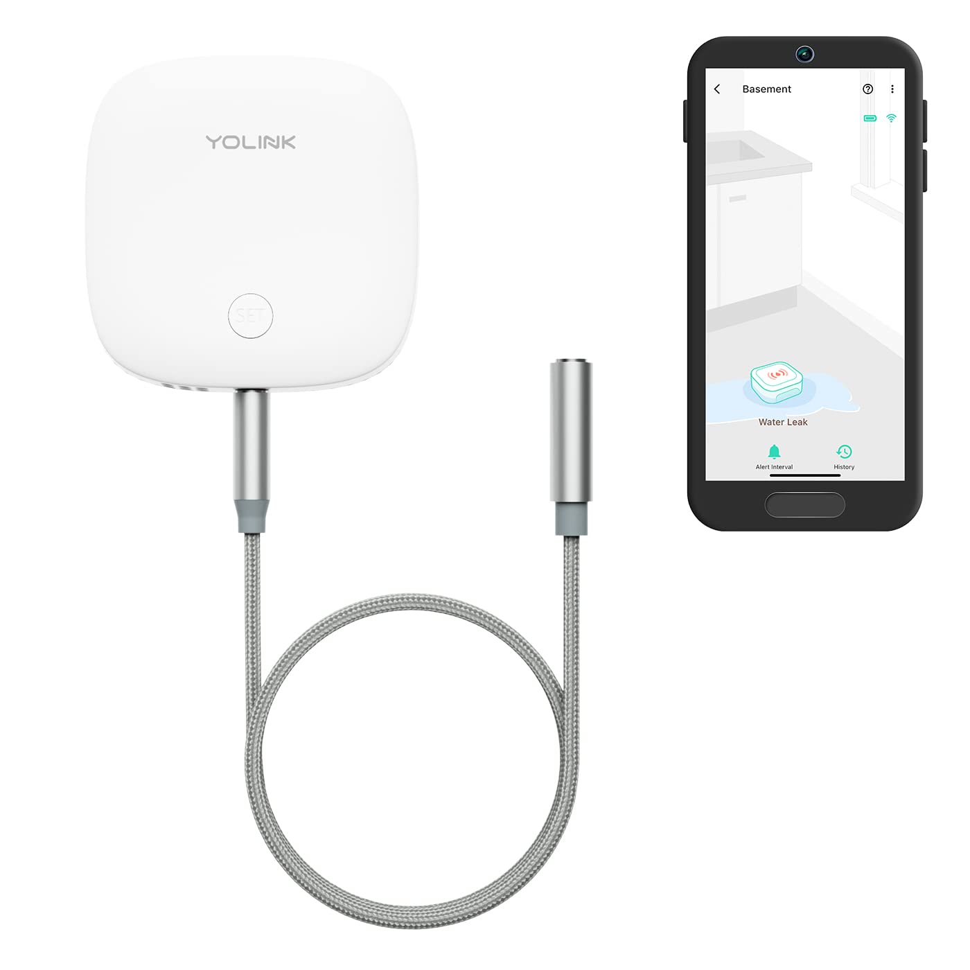 YoLink Water Leak Sensor,1/4 Mile World's Longest Range Smart Home Water Leak Sensor,Water Leak Detector with Built-in Siren Up to 105dB,Works with Alexa and IFTTT-YoLink Hub Required,YS7904-UC