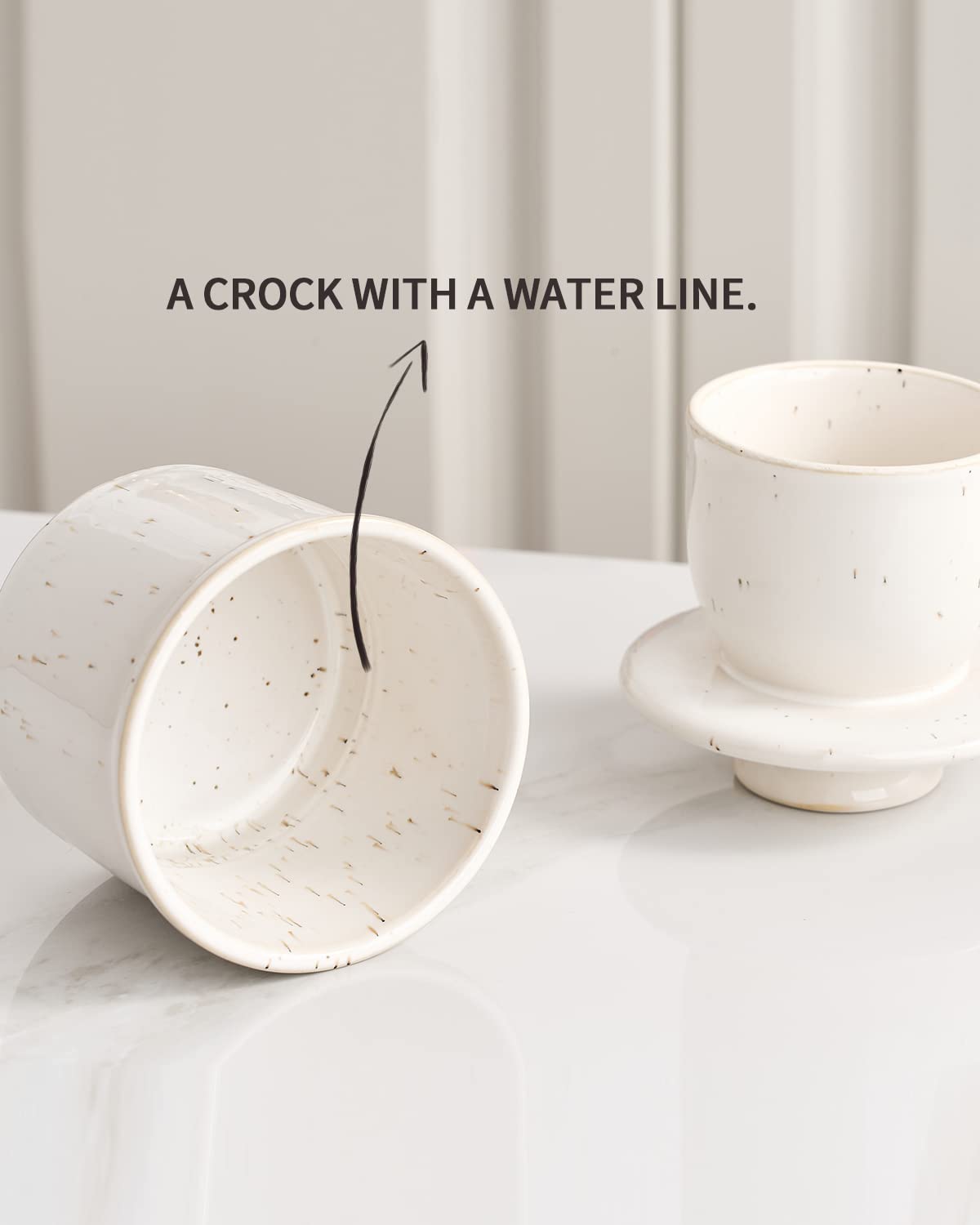 XELA Ceramic Butter Crock, The Original Reactive Glaze Speckled White, Butter Dish with Water Line for Spreadable Fresh Butter & Gift for Women - Speckled White
