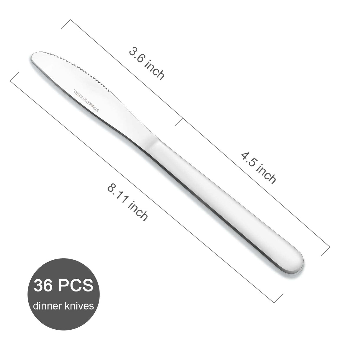 Funnydin 36 Pieces Dinner Knives Set, 8.1 Inches Table Knives Set, Odourless Butter Knife, Food Grade Stainless Steel Dinner Knife, Cost-effective Silverware - Mirror Polished, Dishwasher Safe