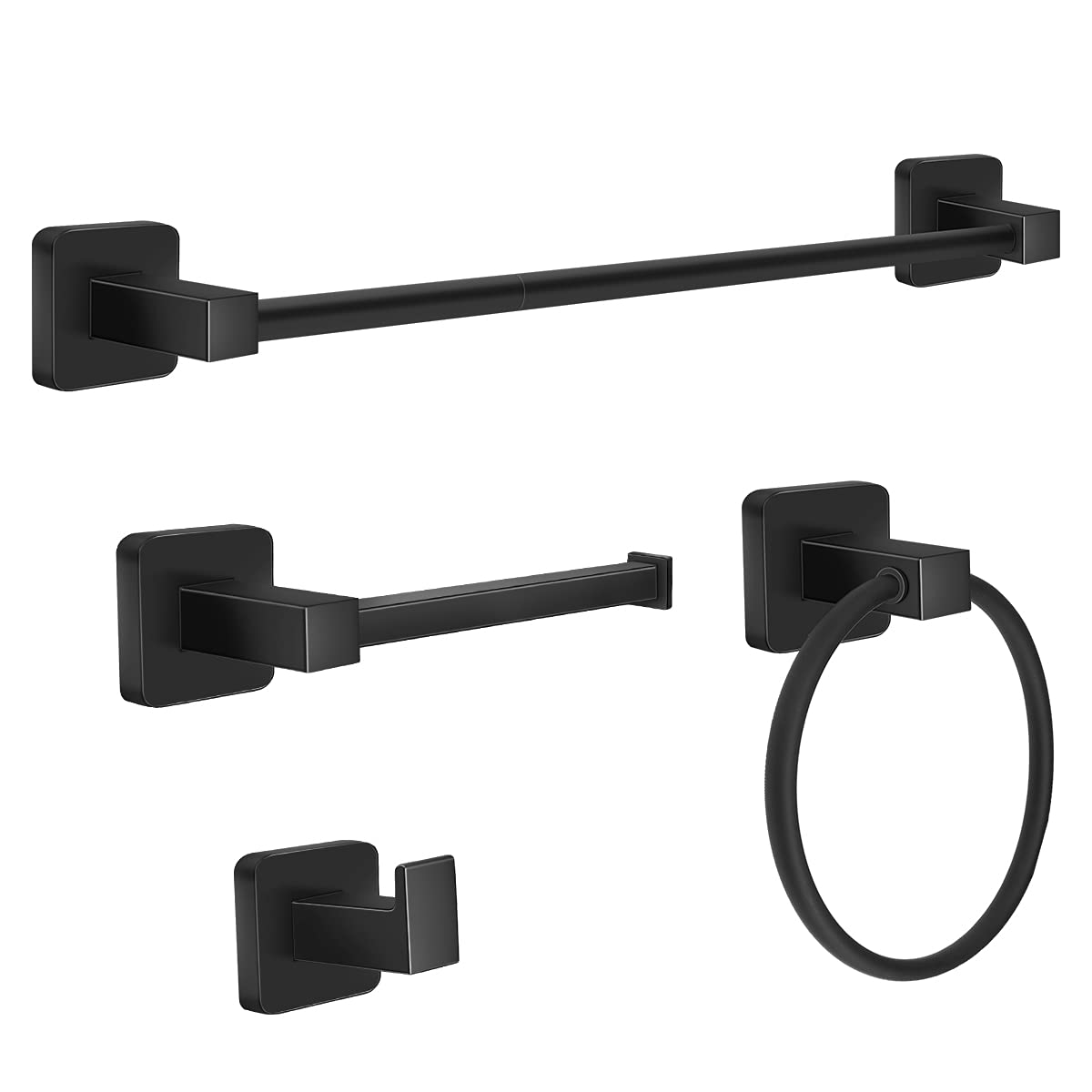 DEGULAS Bathroom Hardware Set 4 Pieces, Stainless Steel Towel Bar Set, Includes 20In Towel Bar, Towel Ring, Robe Towel Hooks,Toilet Paper Holder, Bathroom Towel Rack Set，Black